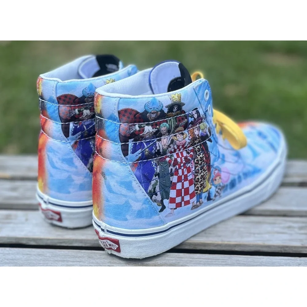 Vans Sk8-Hi Shoes Mens Size 9.5 One Piece Anime Custom High Top Yellow Laces Art